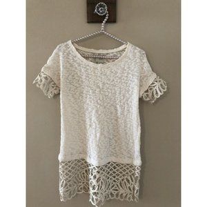Anthropologie Cream Lace Trim Top